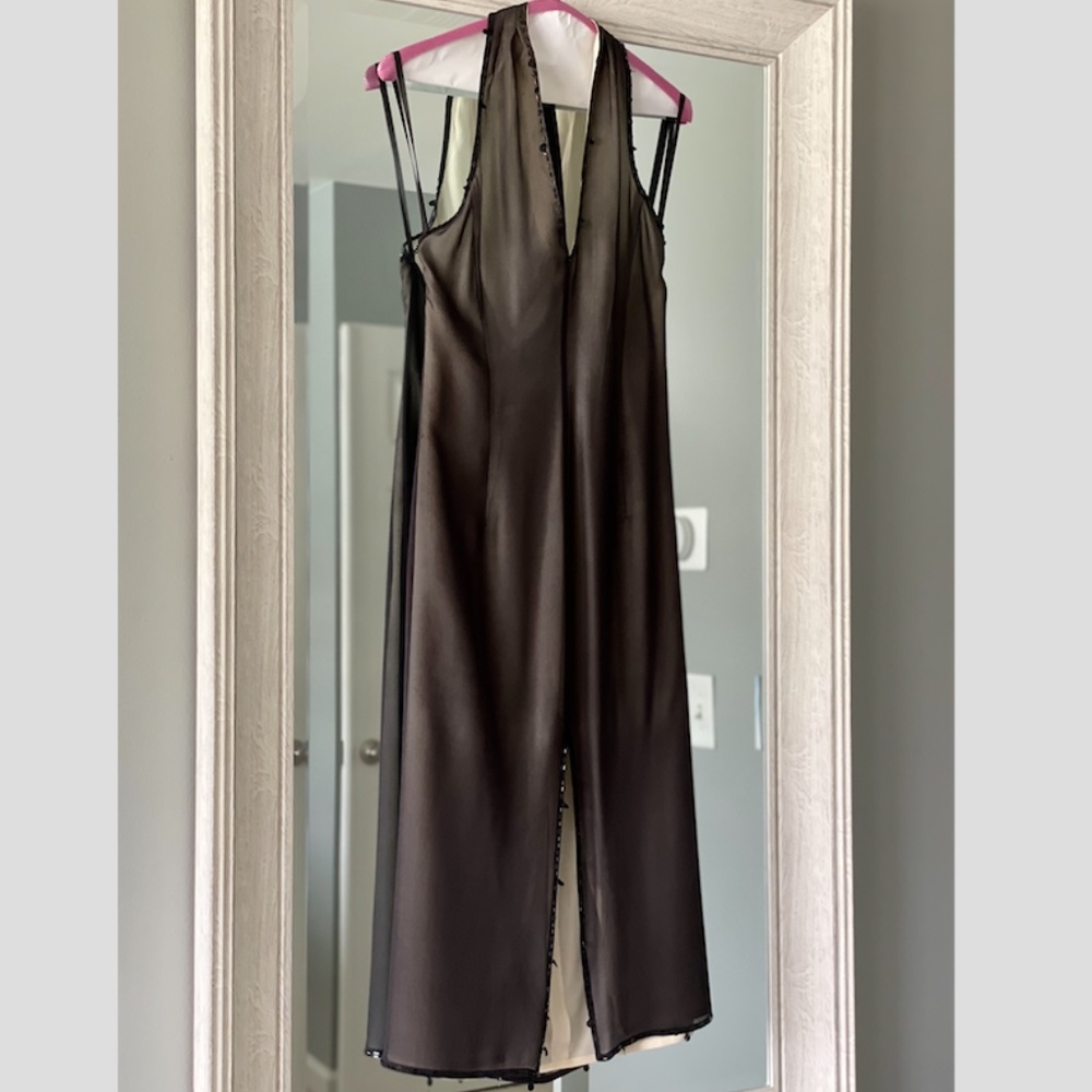 BCBGMaxAzria Black Halter Sequin Trim Dress